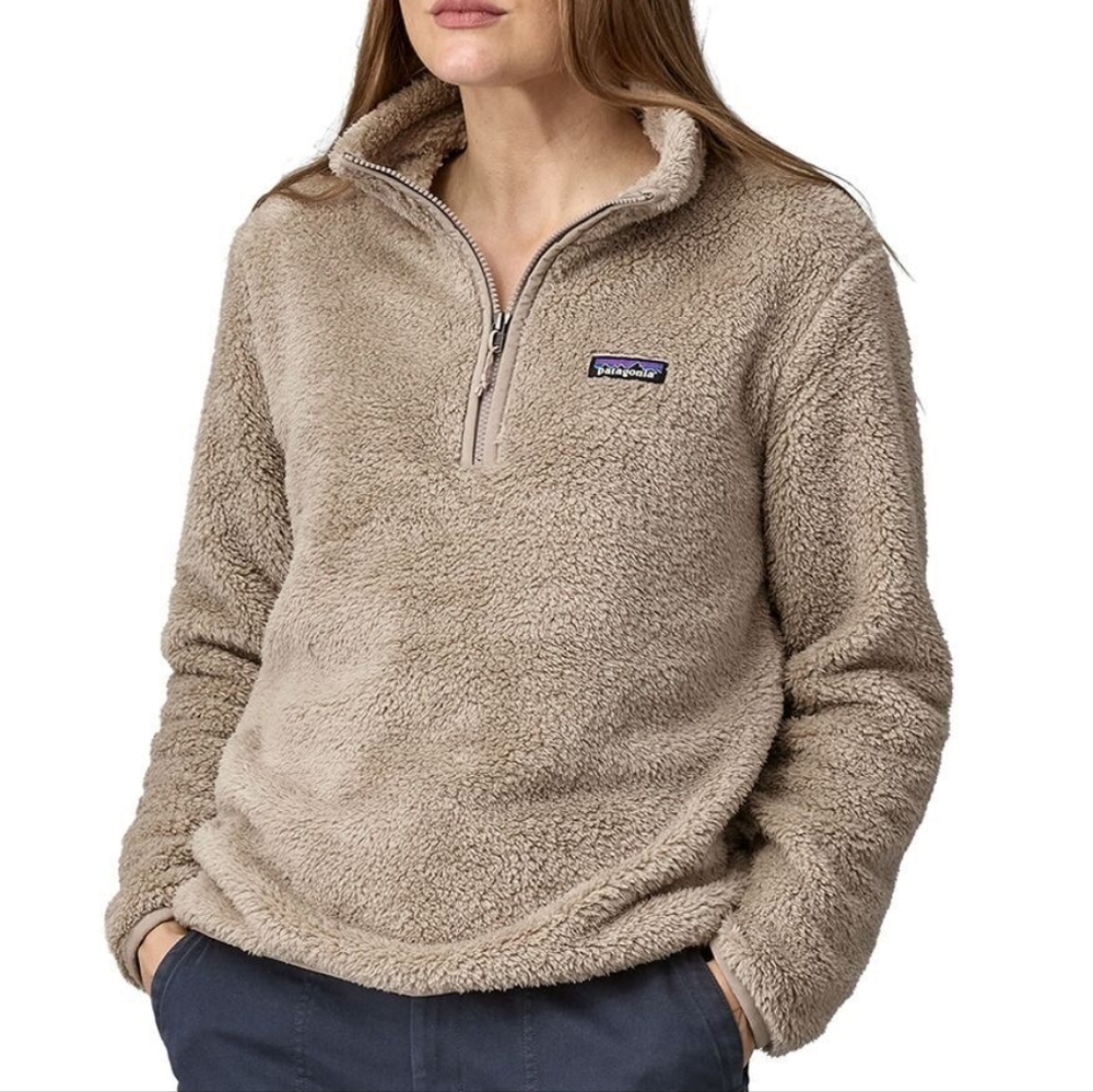 Patagonia Los Gatos 1/4-Zip Pullover Fleece Tan Fuzzy Fleece Warm sz L